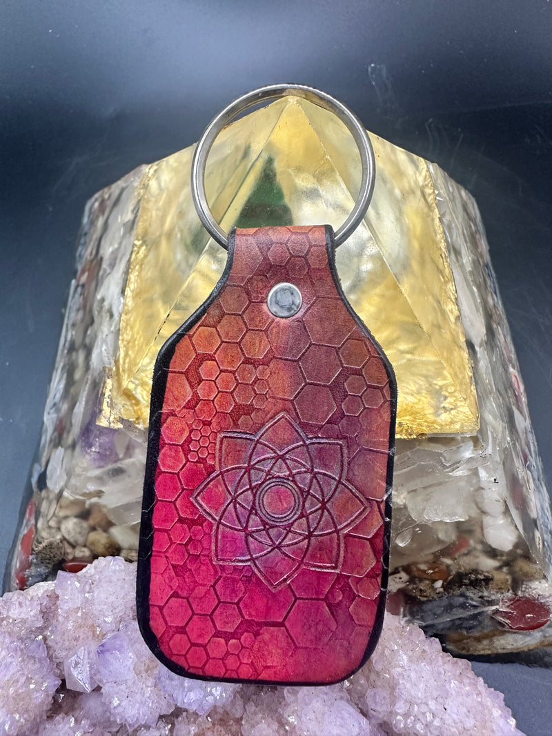 Stamped Leather Keychain - Mandala 6 Point