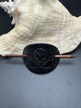 Stamped Leather Hair Barrette - Jolly Roger