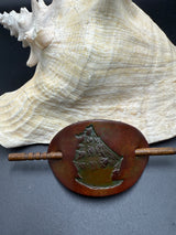 Stamped Leather Hair Barrette - Pirate Ship