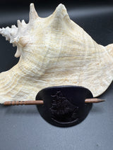 Stamped Leather Hair Barrette - Pirate Ship