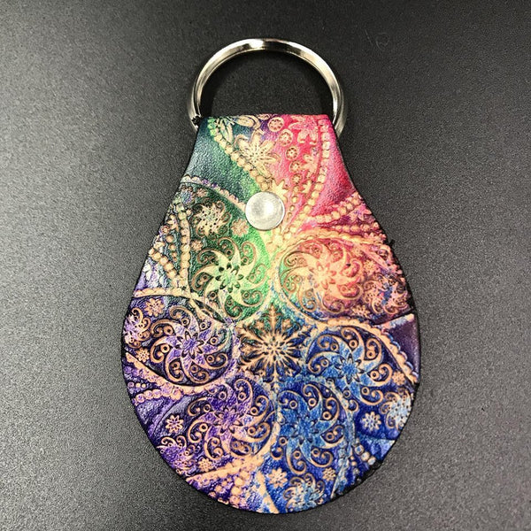 Stamped Leather Keychain - Paisley