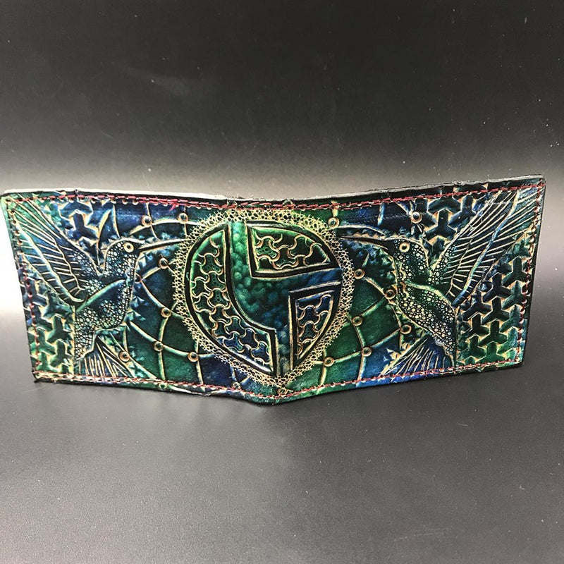 Carved Leather Bifold Wallet - Hummingbird