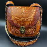 Large Carved Leather Purse - Owl Steelie Orange