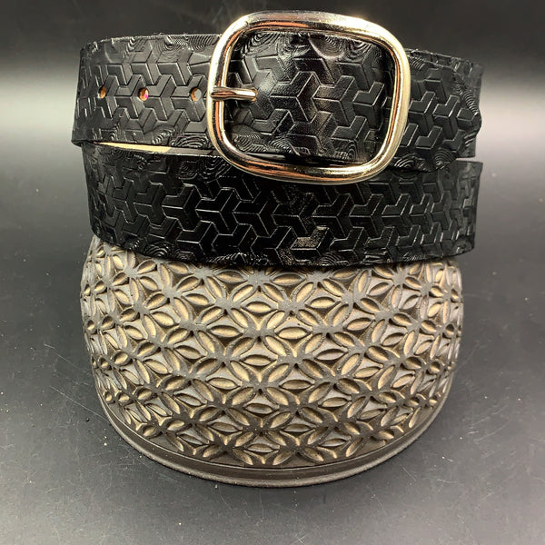 Stamped Leather Belt - Goyard Black