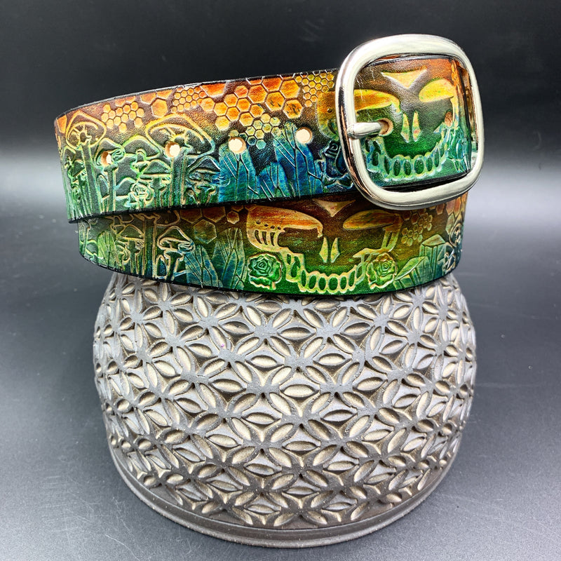 Stamped Leather Belt - Grateful