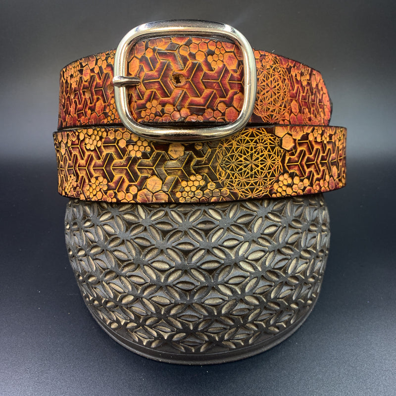 Stamped Leather Belt - Goyard Honeycomb