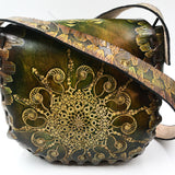 Large Round Stamped Leather Purse - Nautilus Mandala