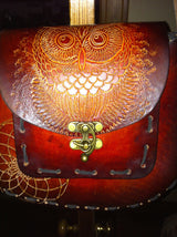 Large Carved Leather Purse - Owl