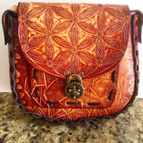 Large Carved Leather Purse - Flower of Life Sunburst (Front)