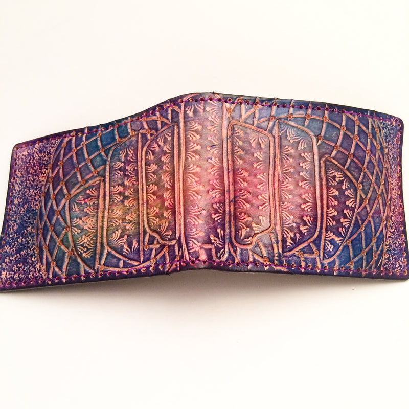Carved Leather Bifold Wallet - Tie Die