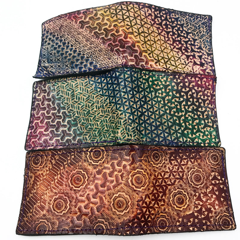 Stamped Leather Bifold Wallet - Fractal Art