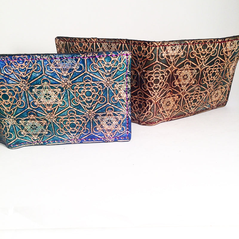 Stamped Leather Bifold Wallet - Sacred Geometric Grid