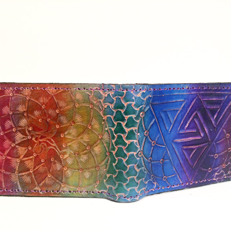 Carved Leather Bifold Wallet - Rainbow