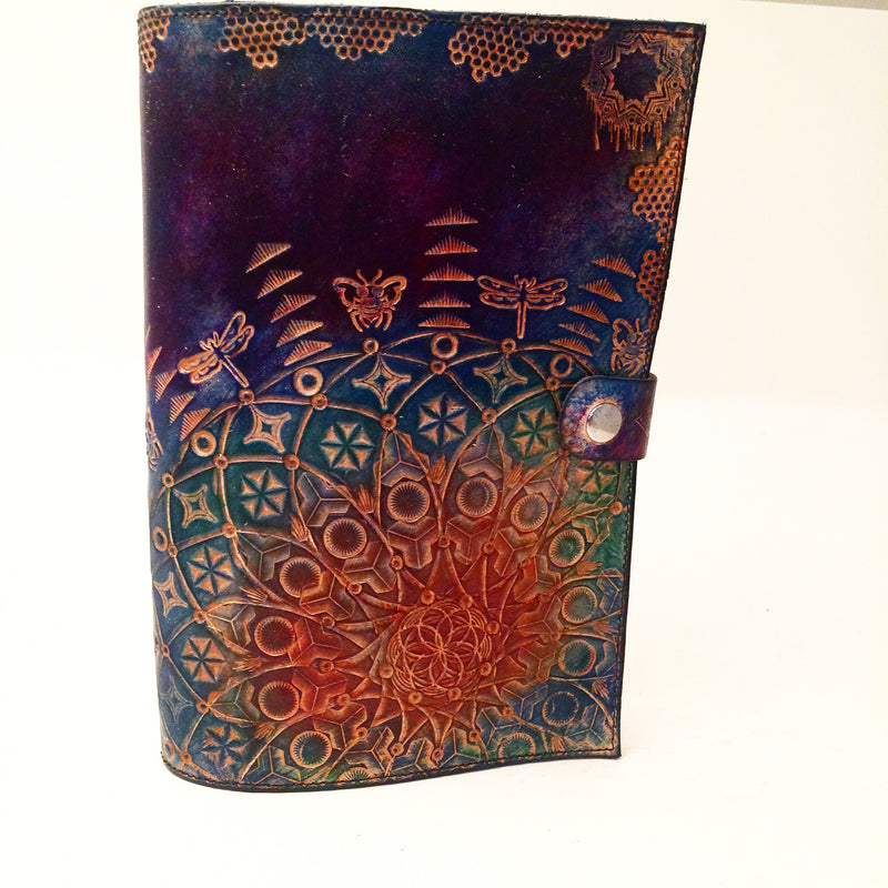Carved Leather Journal - Bee Mandala