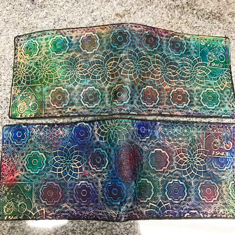 Stamped Leather Bifold Wallet - Bicycle Day