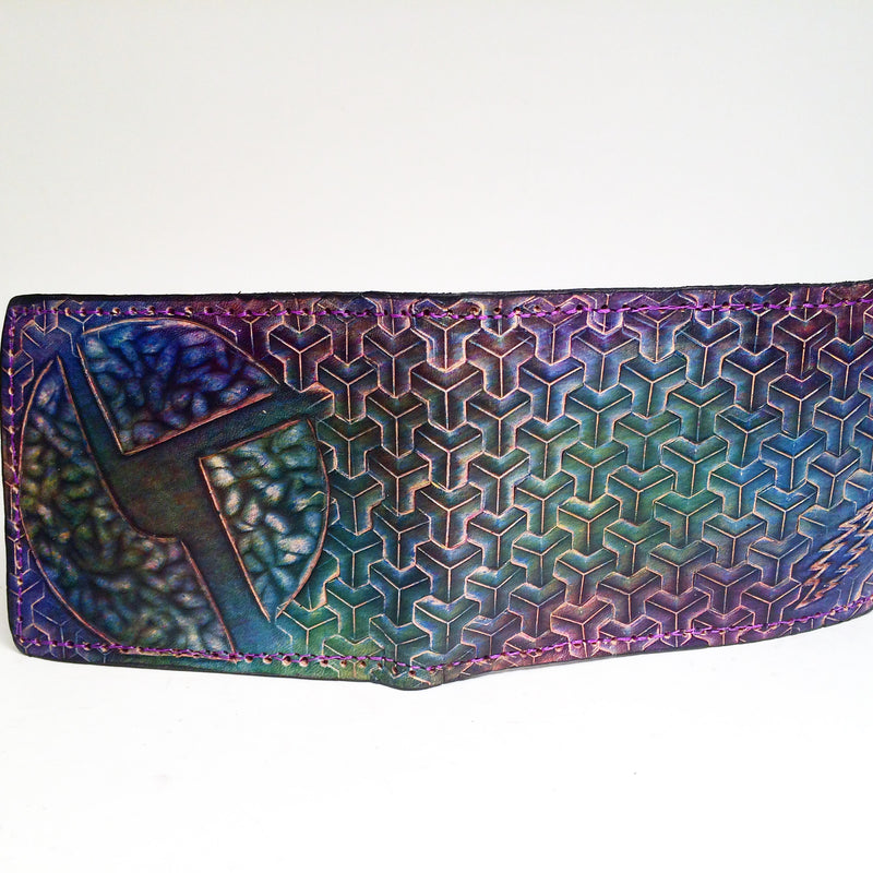 Carved Leather Bifold Wallet - tie die leather