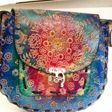 Large Round Stamped Leather Purse - Rose Mandala