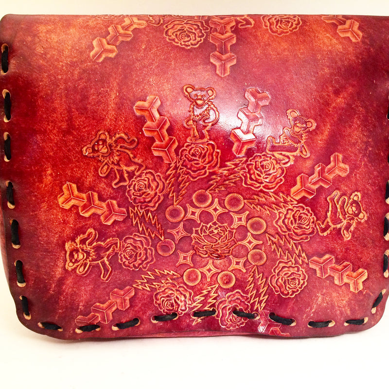Stamped Leather Messenger Bag - Grateful Mandala (Back)