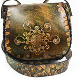 Large Round Stamped Leather Purse - Nautilus Mandala