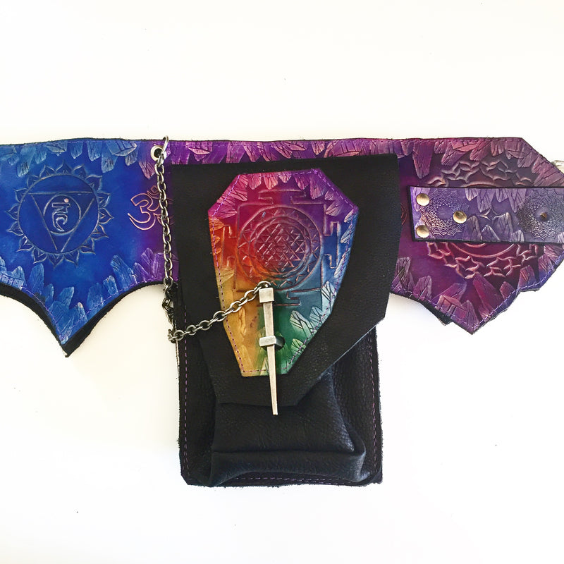Carved Leather Utility Hip Belt - Chakras (Side A)