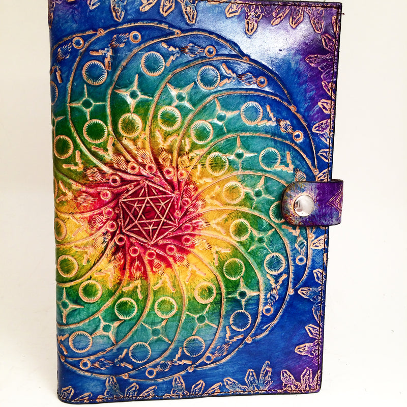 Carved Leather Journal - tie die leather