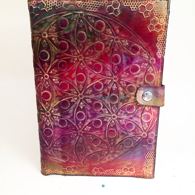 Carved Leather Journal - Honeycomb Flower of Life