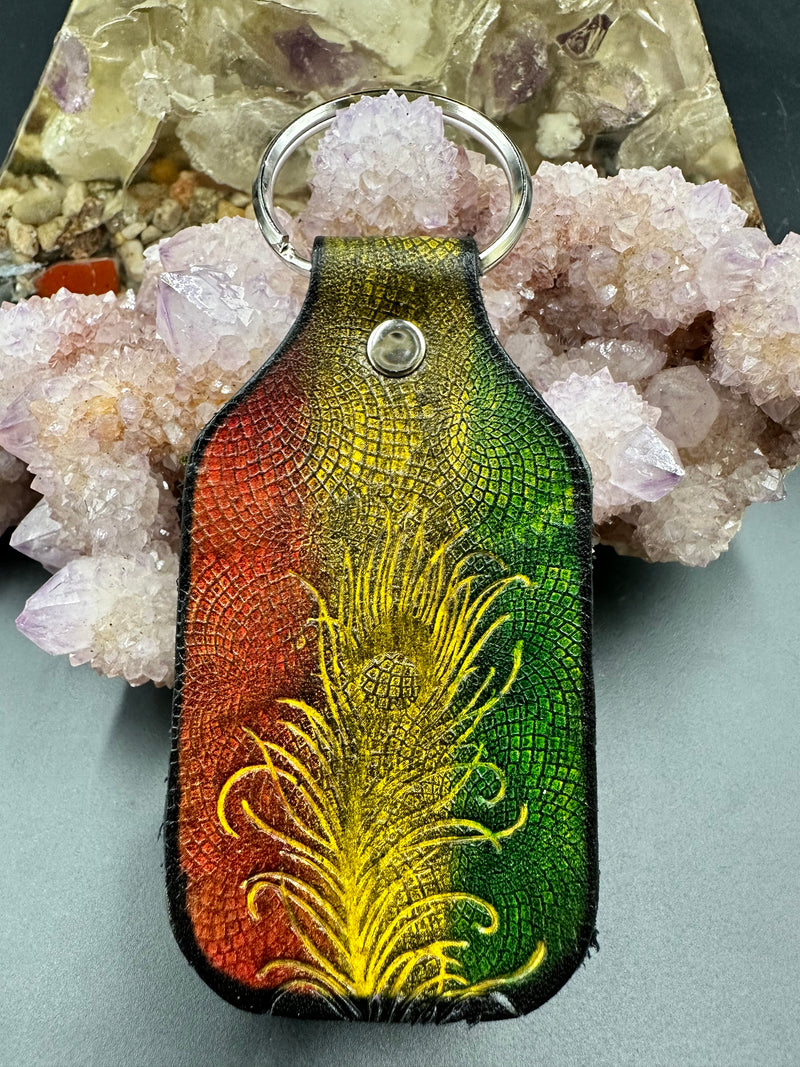 Stamped Leather Keychain - Peacock Feather