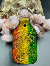 Stamped Leather Keychain - Orange Sunshine Window Pane