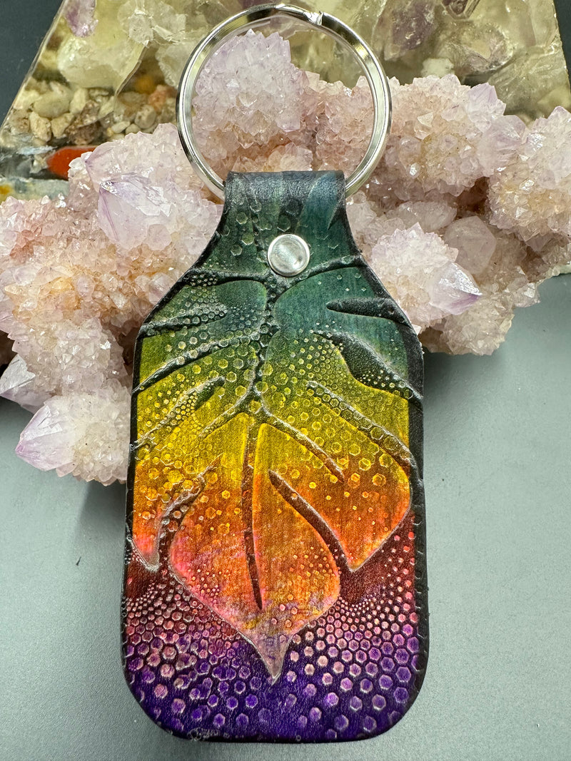 Stamped Leather Keychain - Monstera Leaf