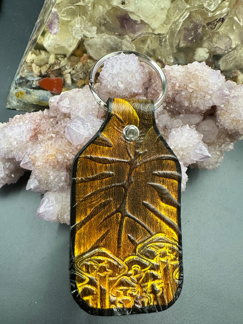 Stamped Leather Keychain - Monstera Leaf