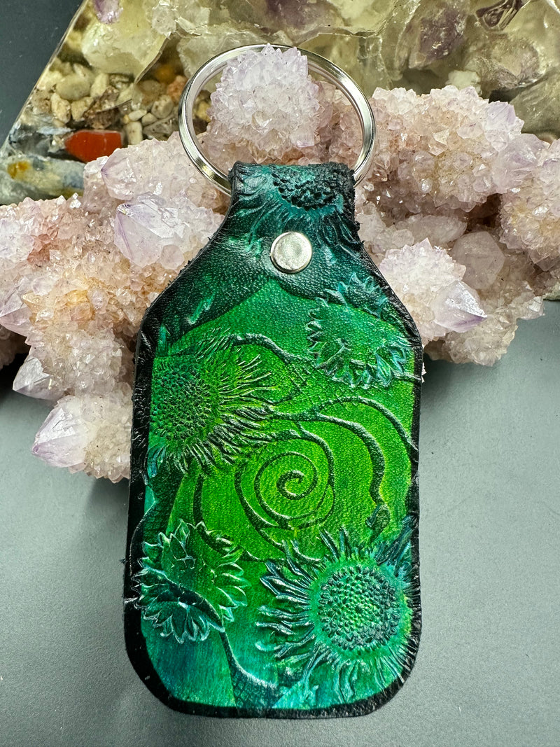 Stamped Leather Keychain - Large Rose