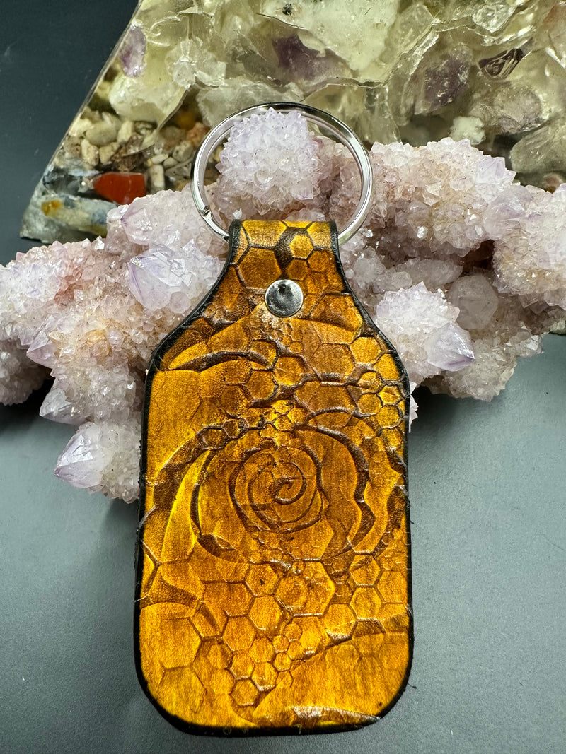 Stamped Leather Keychain - Large Rose