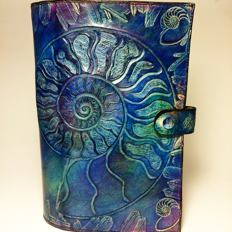 Carved Leather Journal - Ammonite Spiral