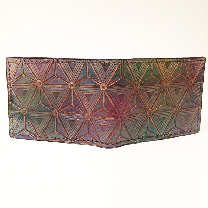 Stamped Leather Bifold Wallet - Geometric Grid