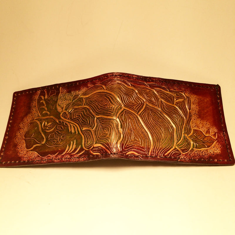 Carved Leather Bifold Wallet - Sea Turtle