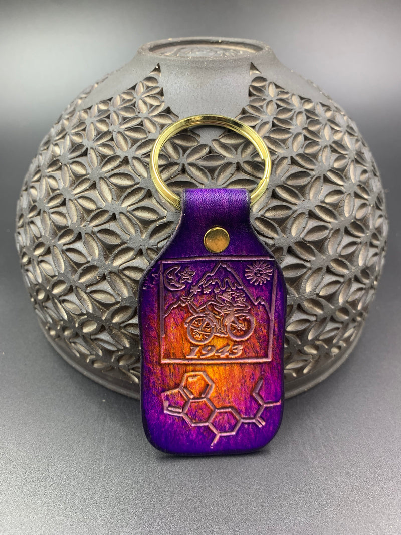 Stamped Leather Keychain - Bicycle Day