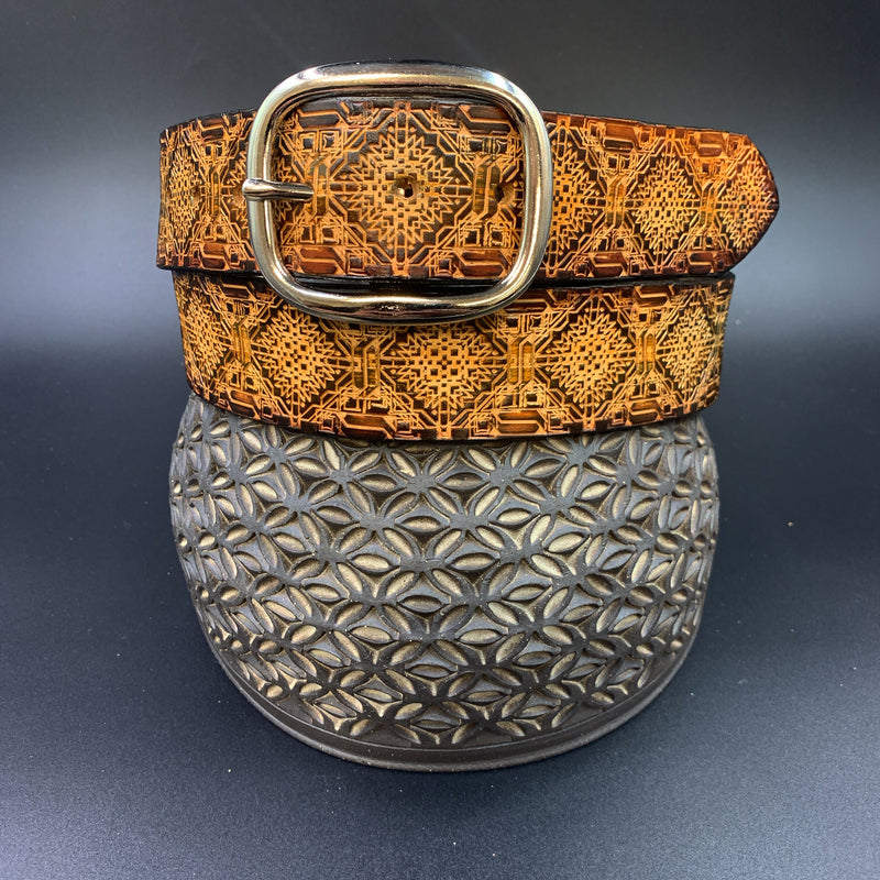 Stamped Leather Belt - Aztec