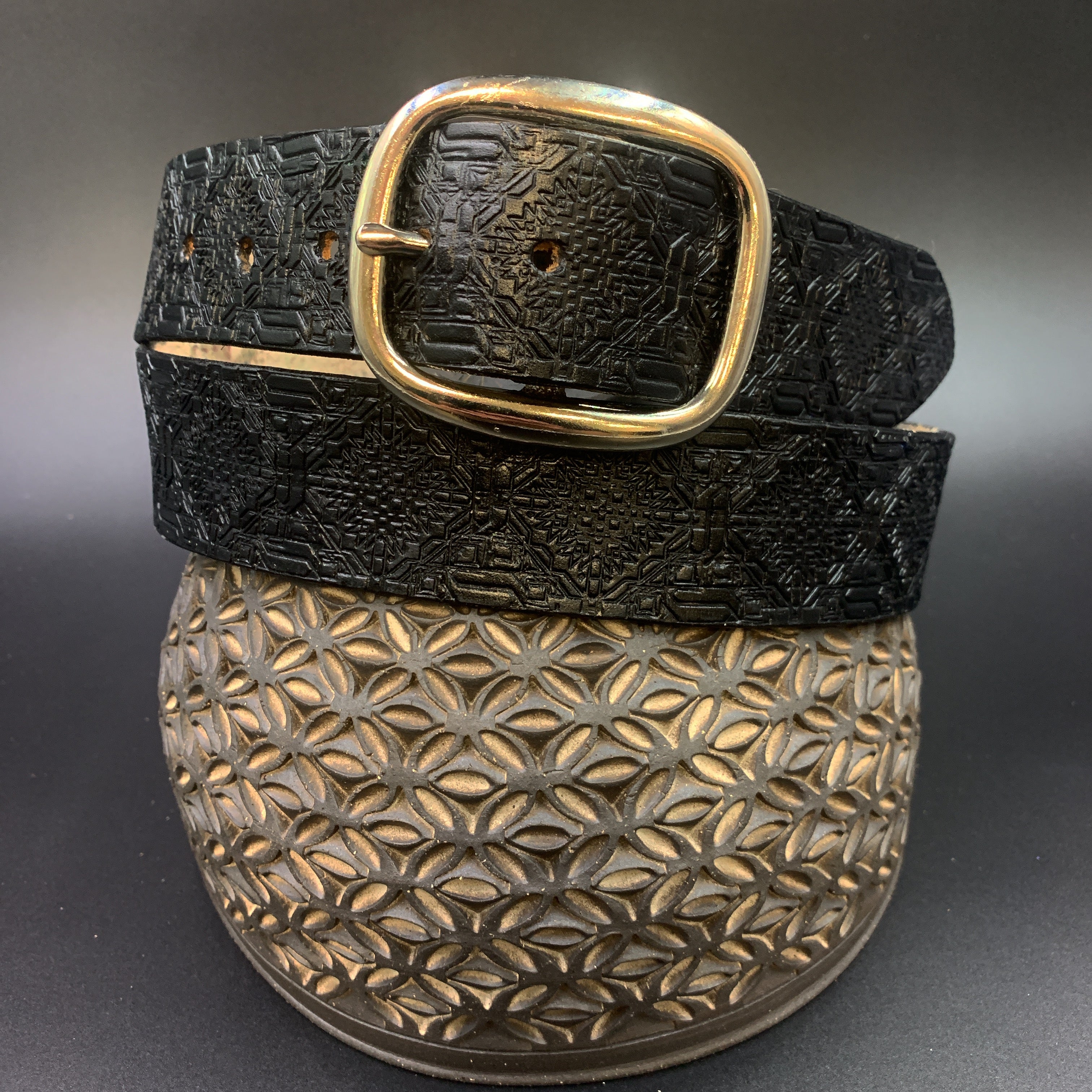 Stamped Leather Belt - Repeating Aztec Pattern – Lost Sailor Design
