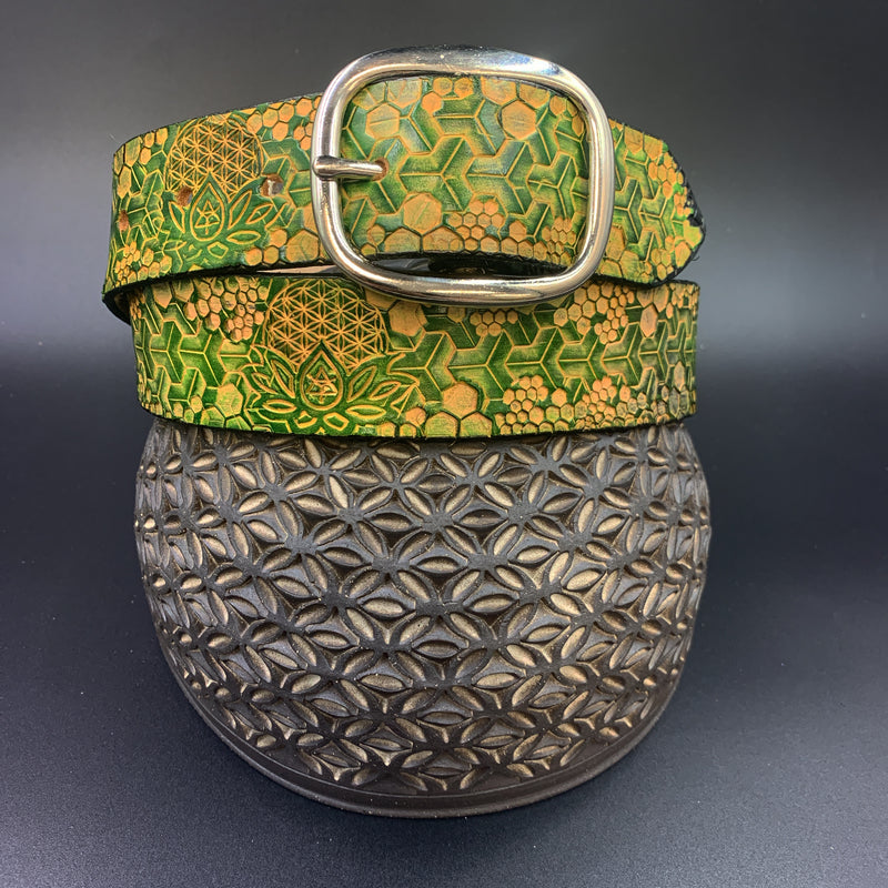 Stamped Leather Belt - Goyard Green/Yellow