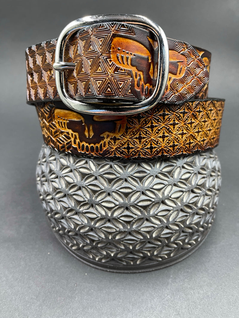 Stamped Leather Belt - Grateful Geometry