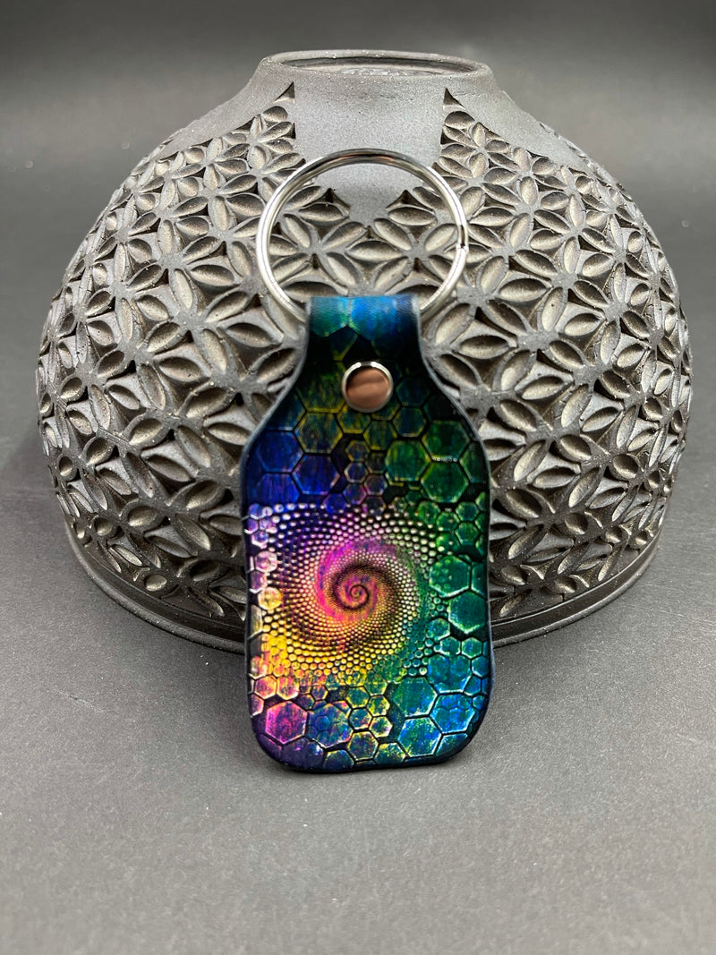Stamped Leather Keychain - Spiral Mandala