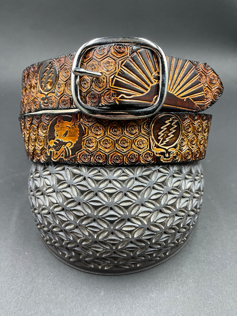 Stamped Leather Belt - Honeycomb Sphinx