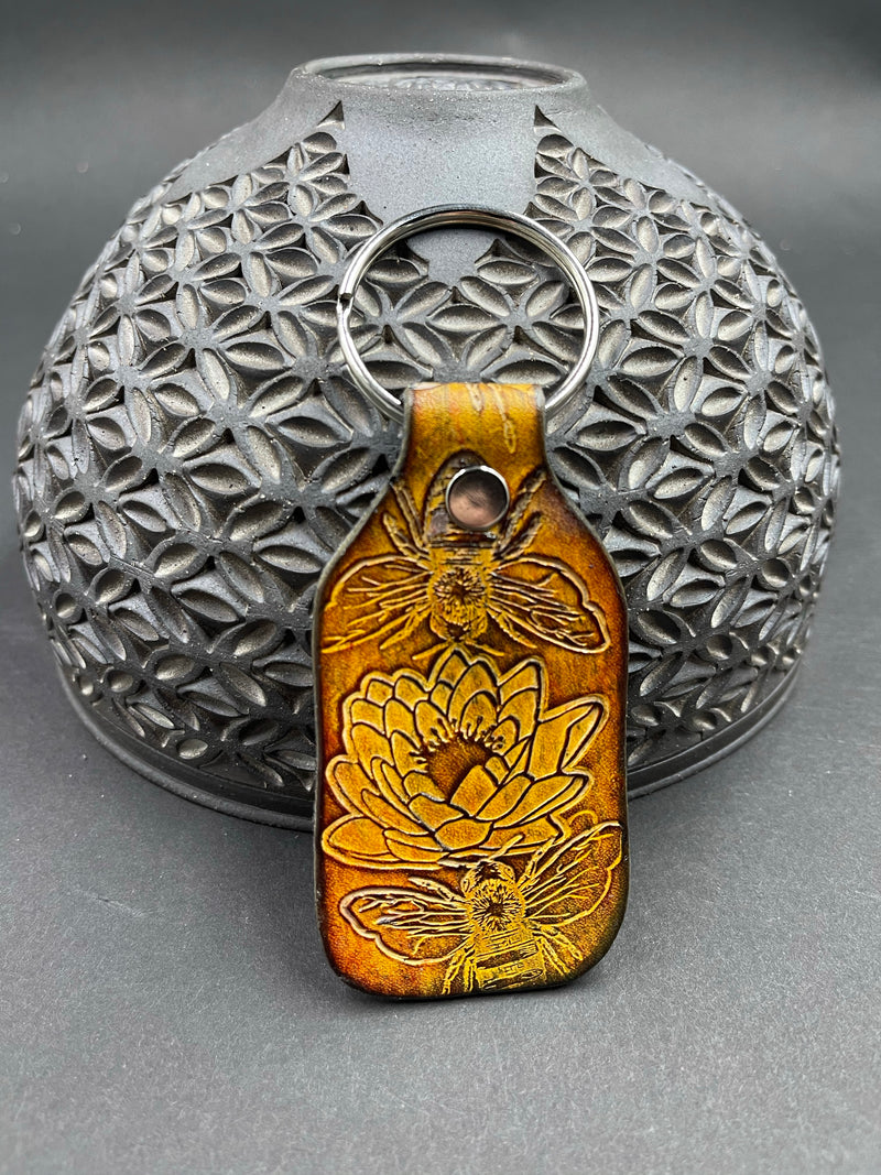 Stamped Leather Keychain - Lotus