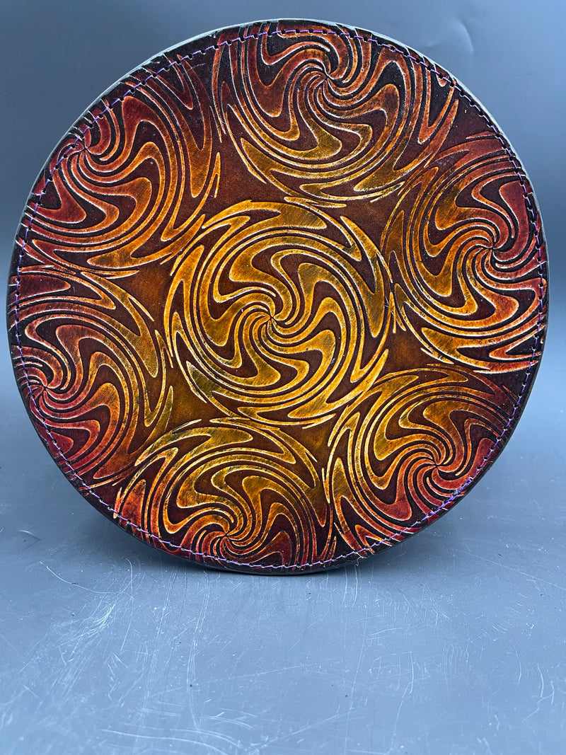 8 Inch Stamped Leather Coaster - Swirl