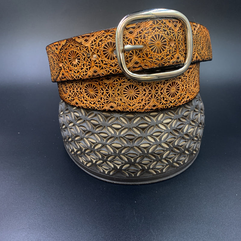  Stamped Leather Belt - Octagon Pattern
