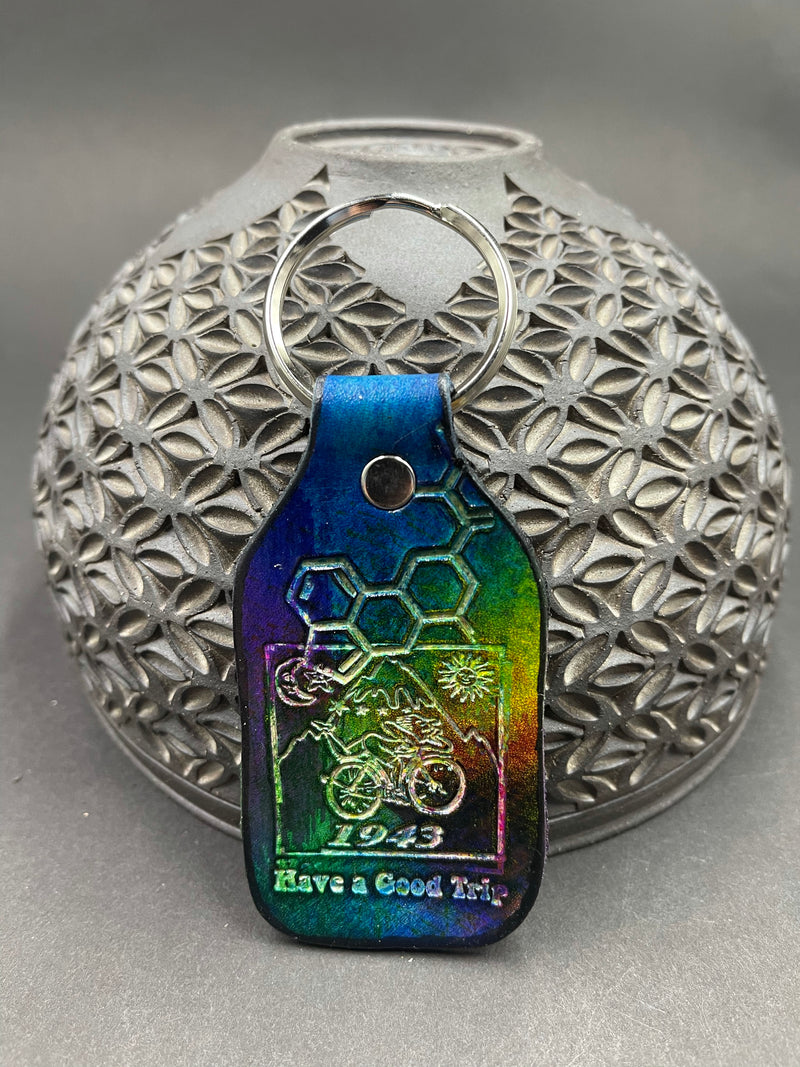 Stamped Leather Keychain - Bicycle Day