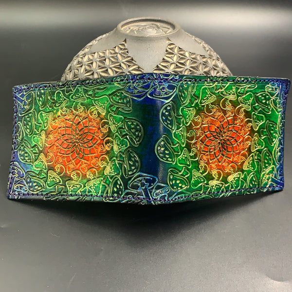 Stamped Leather Bifold Wallet - Sacred Geometry Mushrooms