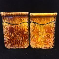Stamped Leather Money Clip Wallet - Bee Art