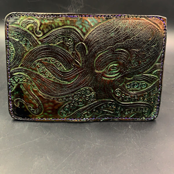Carved Leather Passport Wallet - Octopus (Front)