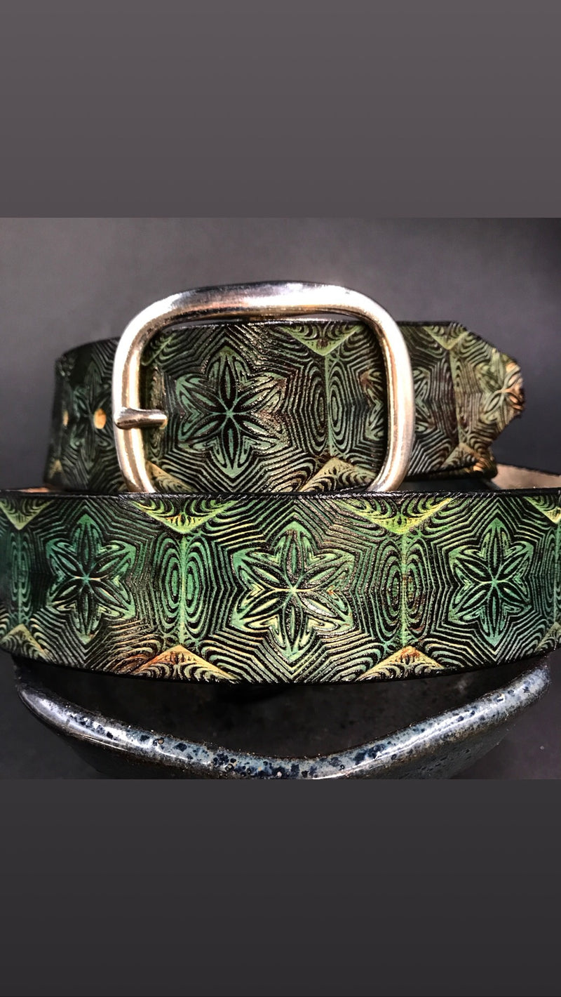 Stamped Leather Belt - Mr. Melty Green